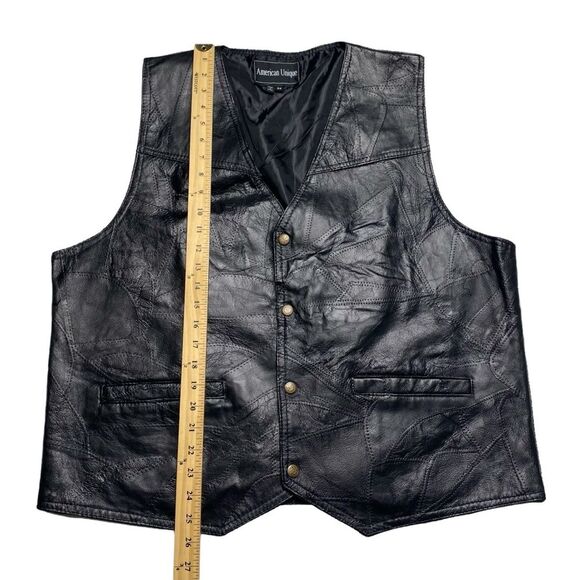 Genuine Leather Patchwork Biker Vest Black Sz 3X - Picture 6 of 15
